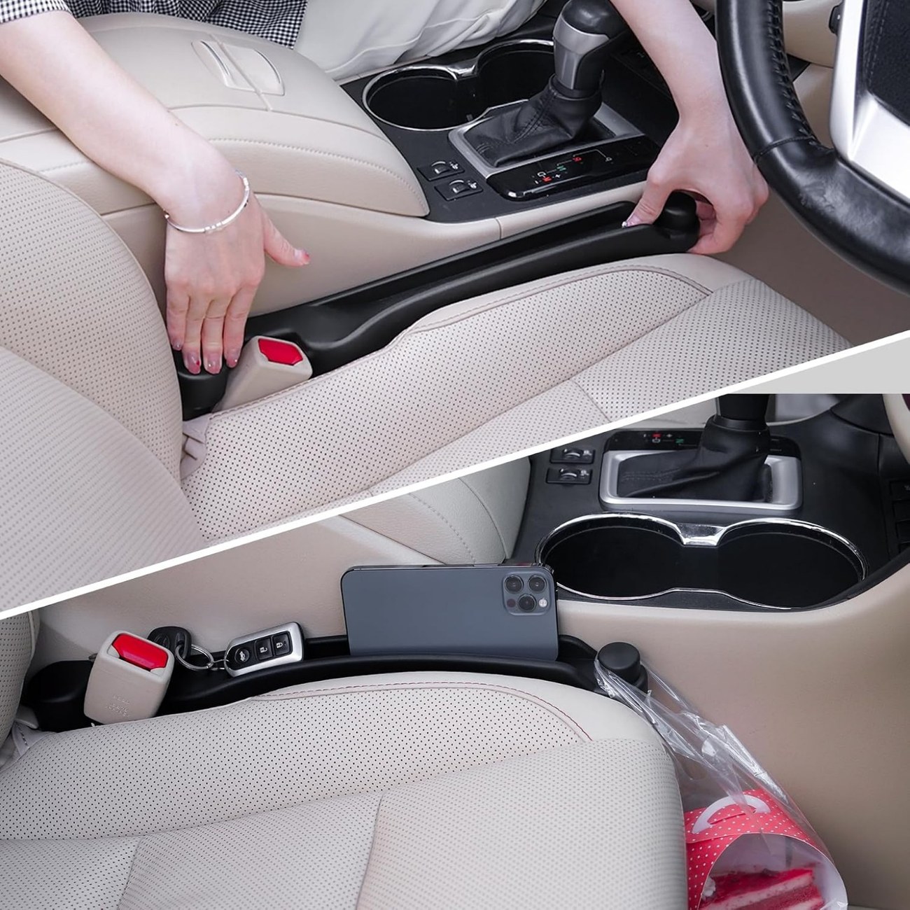 Use the seat-gap area for small-item storage
