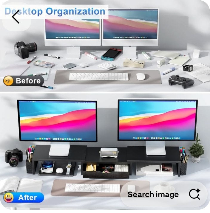 Use a monitor riser that also creates storage