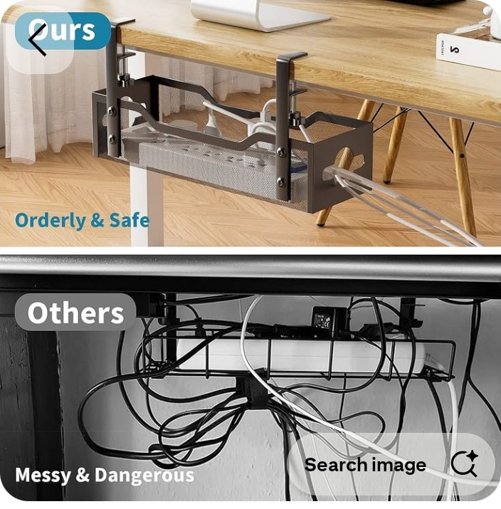 Move cables off the floor and underside clutter out of sight
