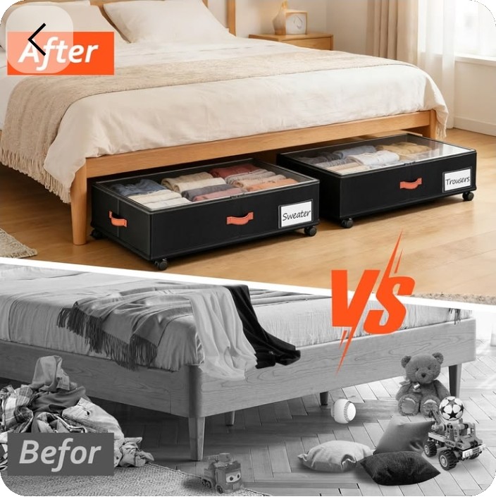 Use rolling under-bed storage for hidden capacity